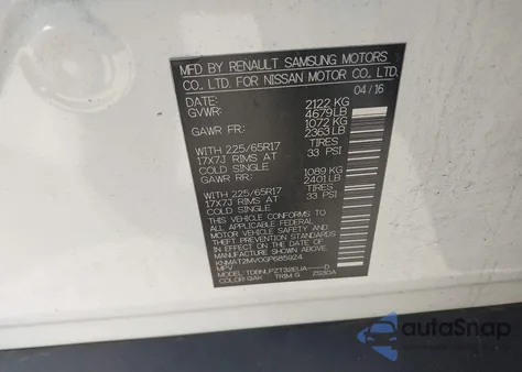 2016 Nissan Rogue S/Sl/Sv z USA, uszkodzony, nr VIN KNMAT2MV0GP685924